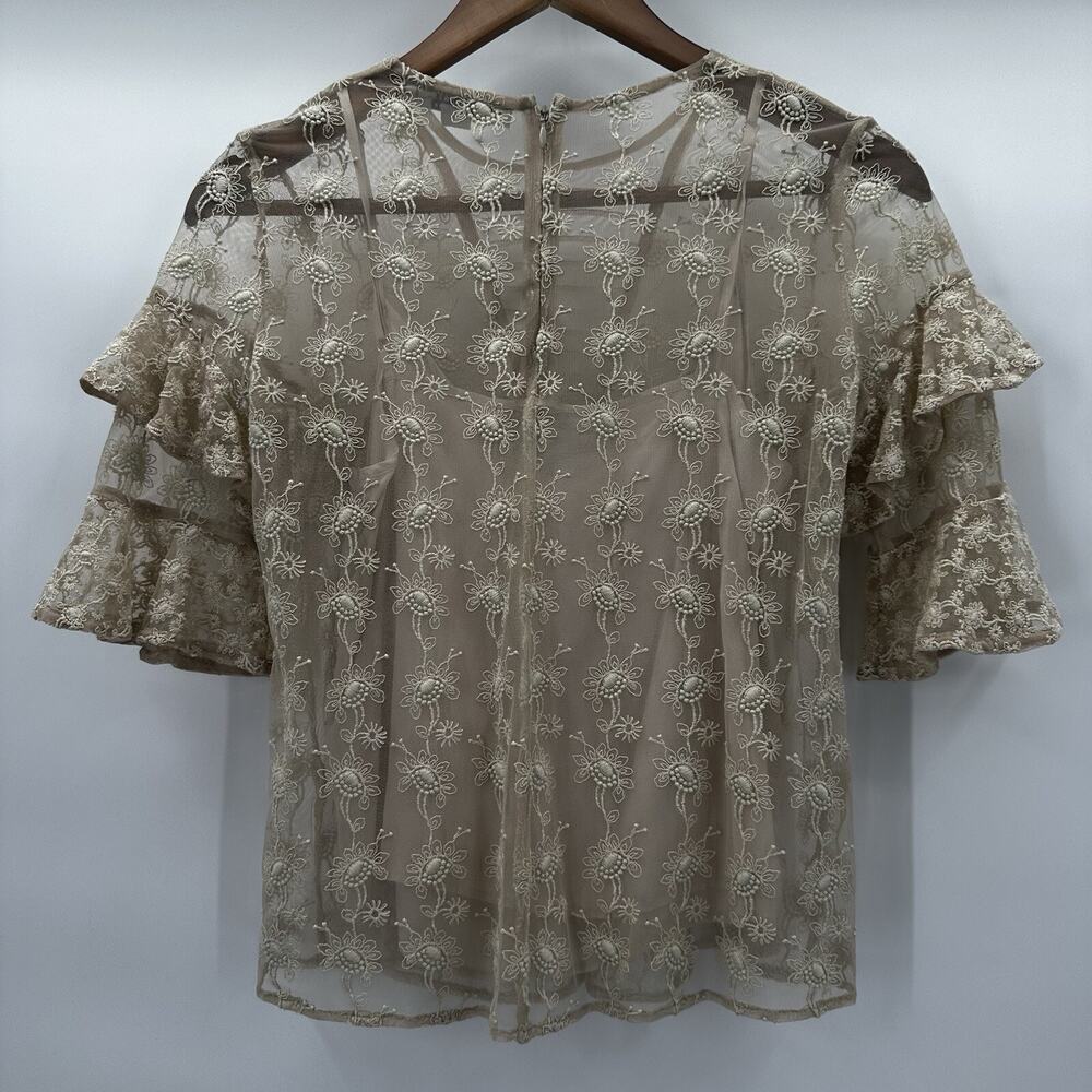 All Saints Top Womens 2 Beige Henrietta Lace Ruffle Blouse Embroidered Floral - Picture 5 of 13
